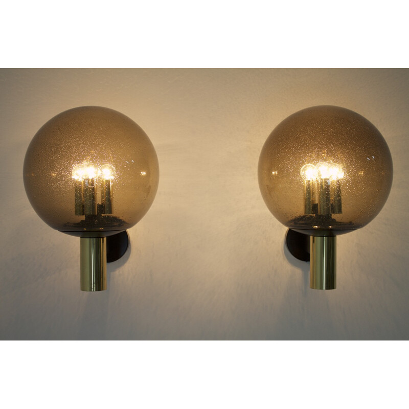 Wall lamp in smoked glass and brass by Glashütte Limburg - 1970s