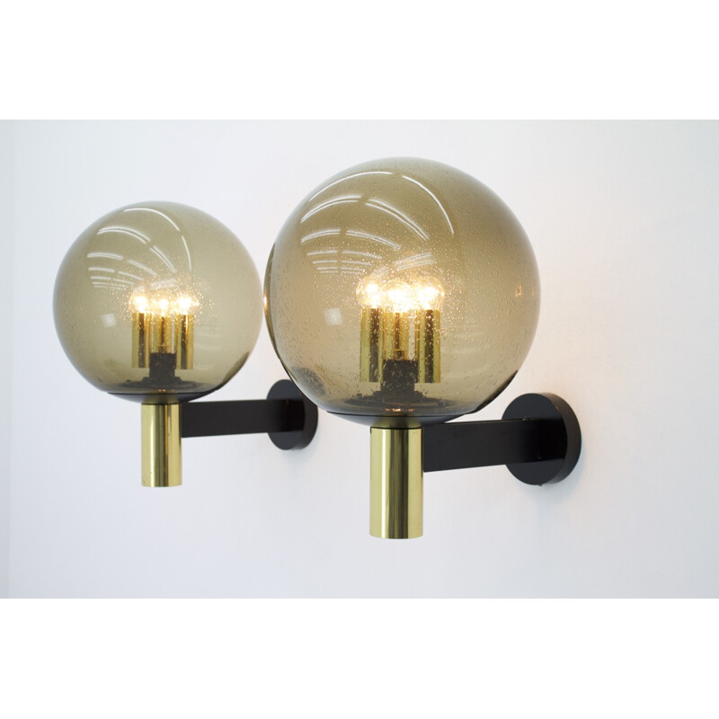 Wall lamp in smoked glass and brass by Glashütte Limburg - 1970s