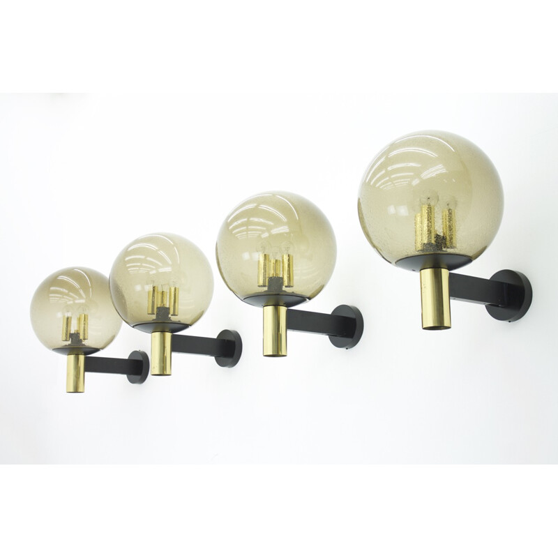 Wall lamp in smoked glass and brass by Glashütte Limburg - 1970s