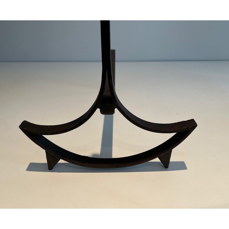 Pair of vintage modernist wrought-iron andirons, 1970