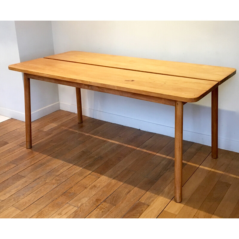 Vintage solid beech table par Pierre Gautier-Delhaye - 1950s