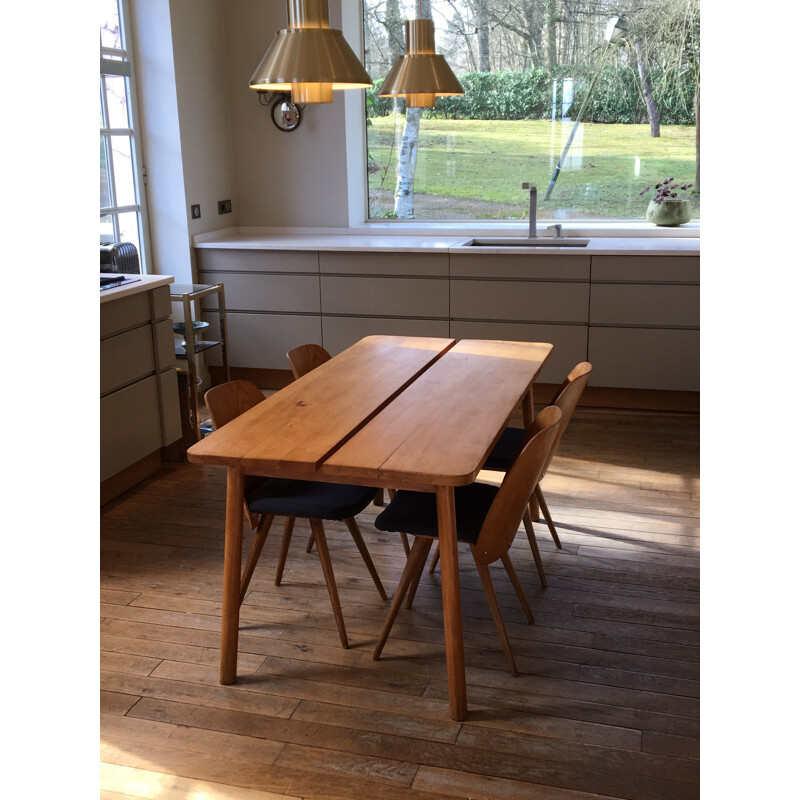 Vintage solid beech table par Pierre Gautier-Delhaye - 1950s