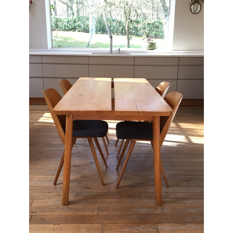 Vintage solid beech table par Pierre Gautier-Delhaye - 1950s