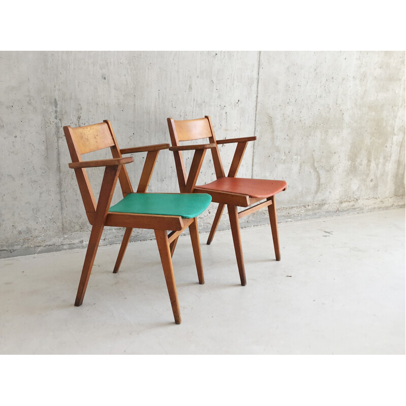 Paire de fauteuils vintage en hêtre - 1960