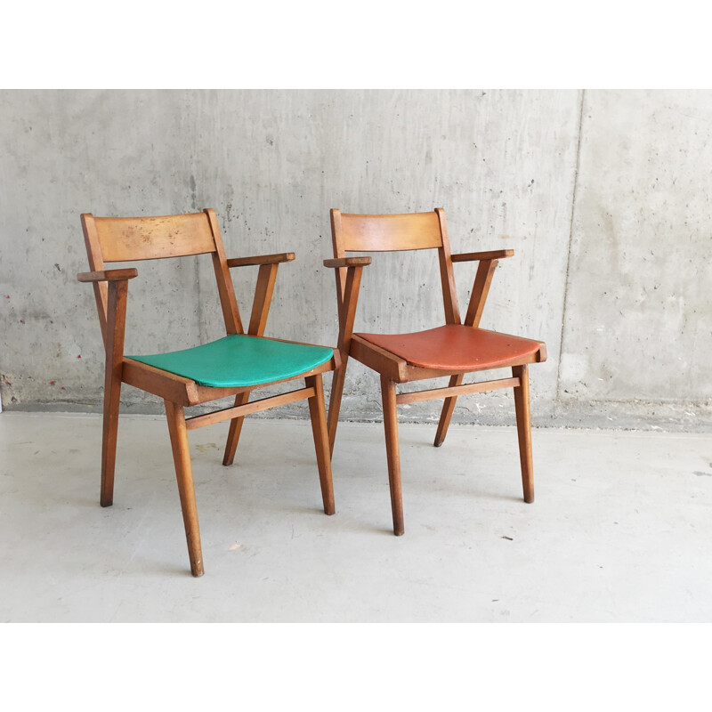 Pair of mid-century beech armchairs - 1960s