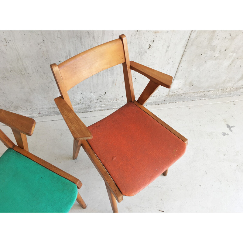 Pair of mid-century beech armchairs - 1960s