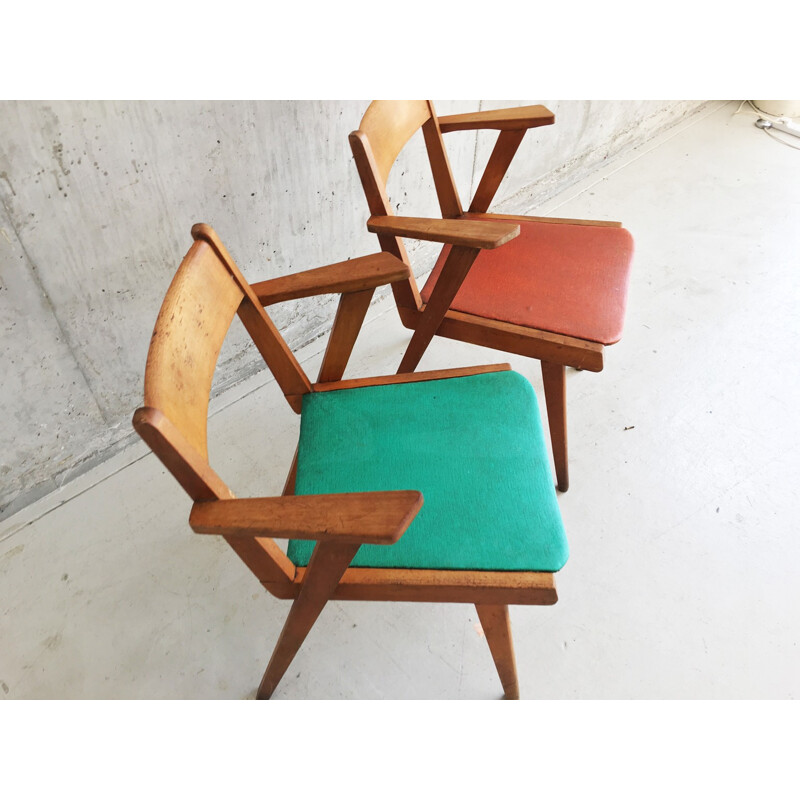 Pair of mid-century beech armchairs - 1960s