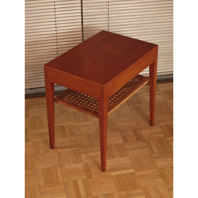 Teak & rattan side table by Severin Hansen Jr - 1950s