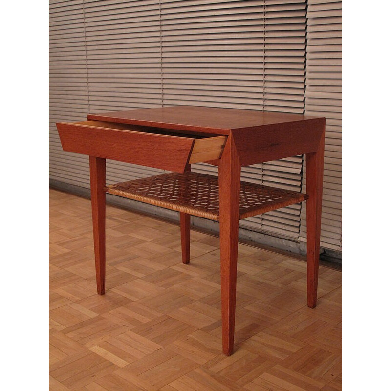 Teak & rattan side table by Severin Hansen Jr - 1950s