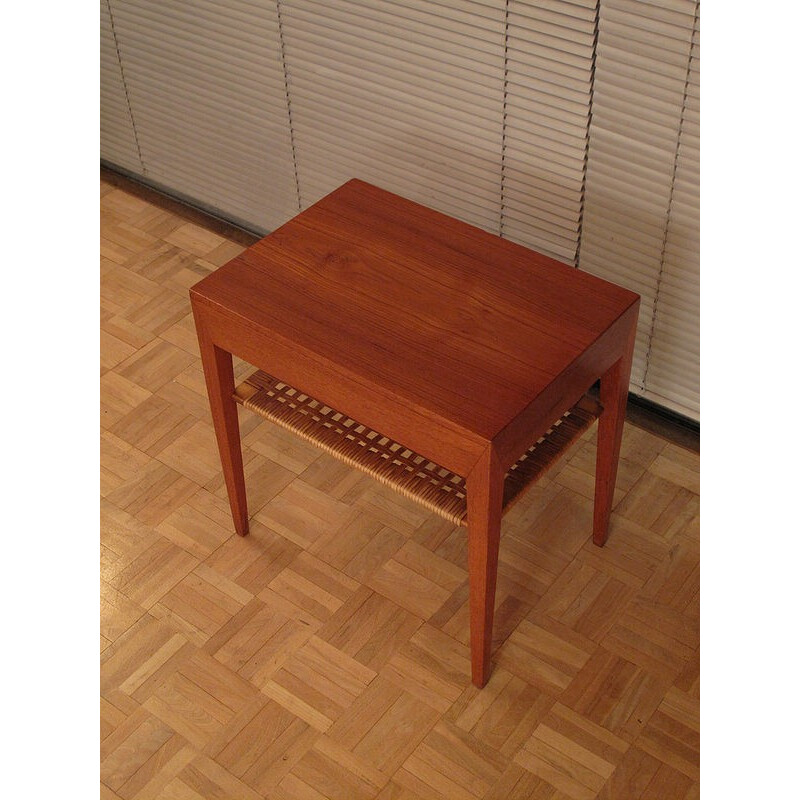 Teak & rattan side table by Severin Hansen Jr - 1950s