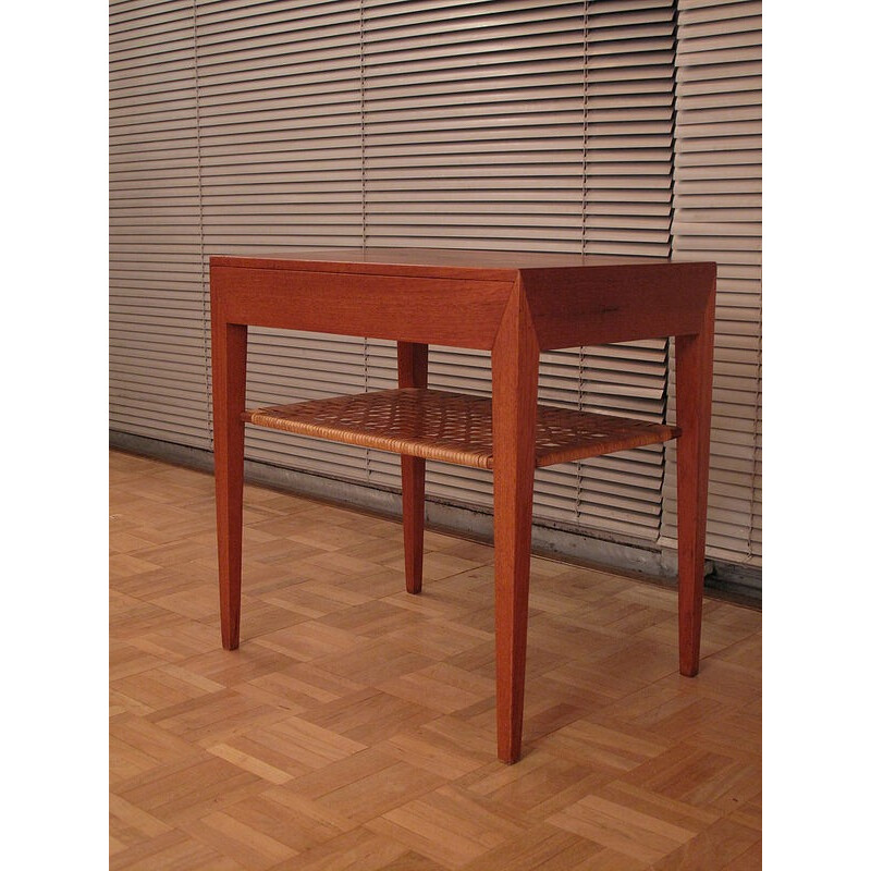 Teak & rattan side table by Severin Hansen Jr - 1950s