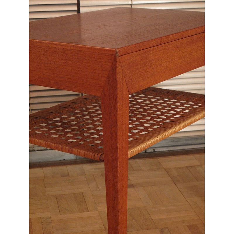 Teak & rattan side table by Severin Hansen Jr - 1950s