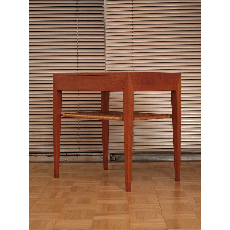 Table d'appoint en teck et rotin de Severin Hansen Jr - 1950