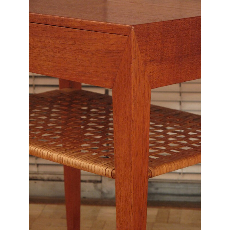 Teak & rattan side table by Severin Hansen Jr - 1950s