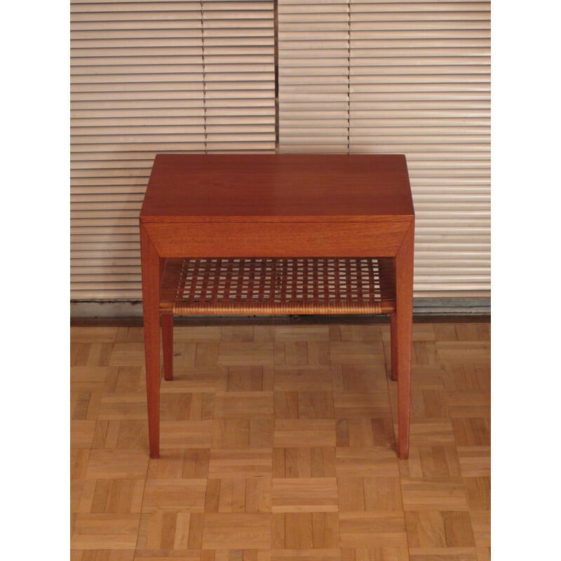 Teak & rattan side table by Severin Hansen Jr - 1950s