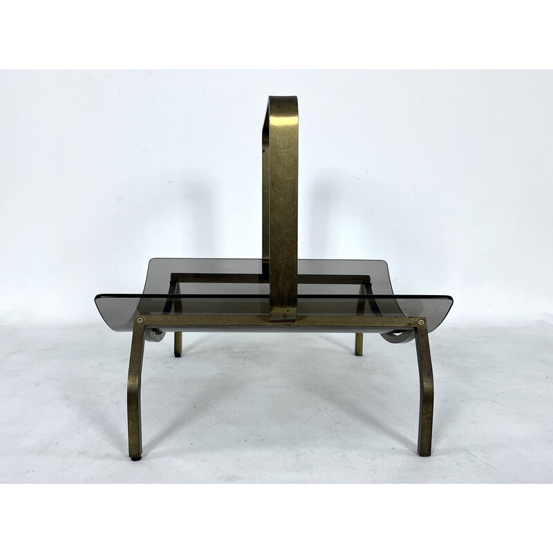 Vintage brass and glass magazine rack by Fontana Arte, Italy 1960