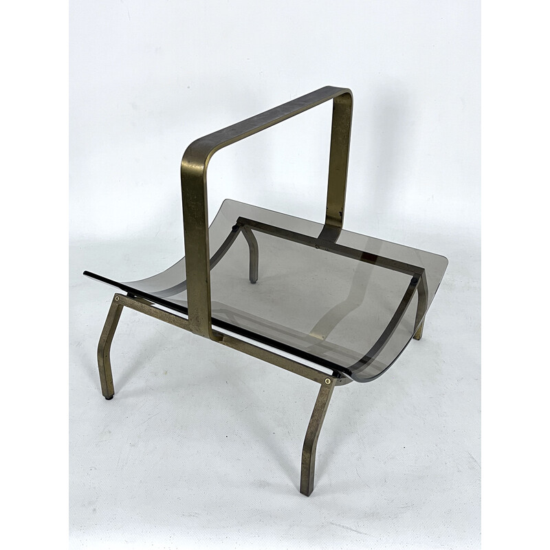 Vintage brass and glass magazine rack by Fontana Arte, Italy 1960