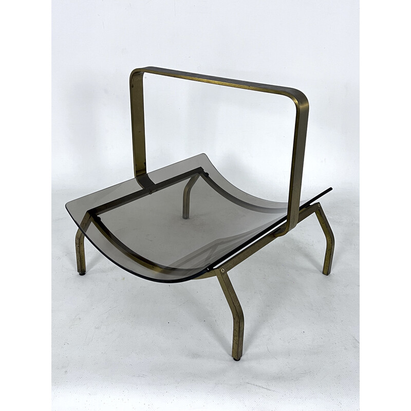 Vintage brass and glass magazine rack by Fontana Arte, Italy 1960