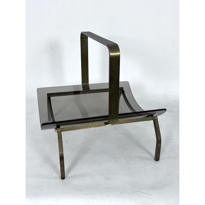 Vintage brass and glass magazine rack by Fontana Arte, Italy 1960