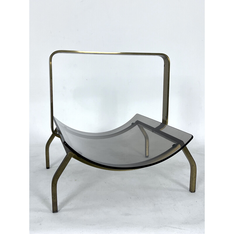 Vintage brass and glass magazine rack by Fontana Arte, Italy 1960