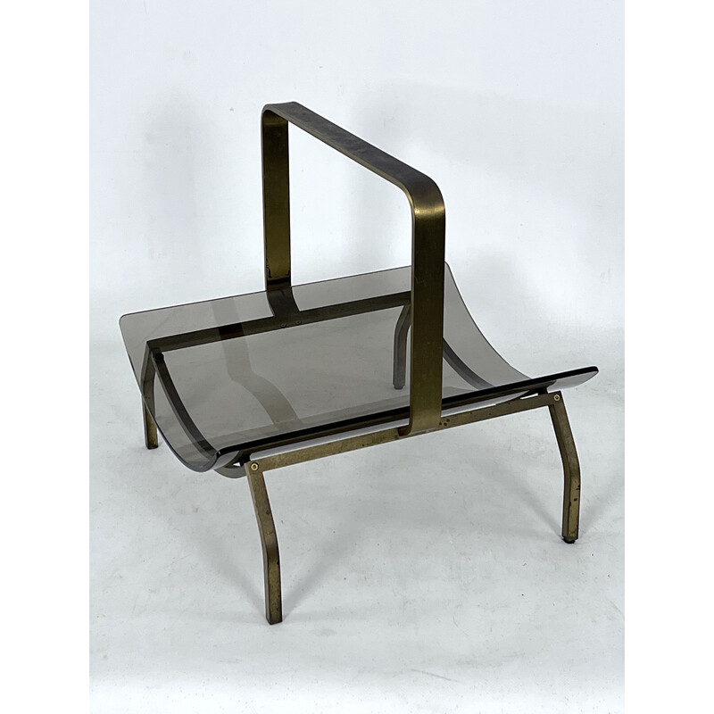 Vintage brass and glass magazine rack by Fontana Arte, Italy 1960