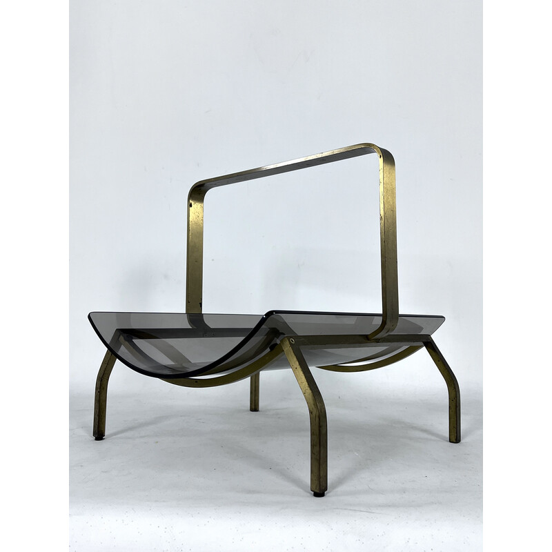 Vintage brass and glass magazine rack by Fontana Arte, Italy 1960