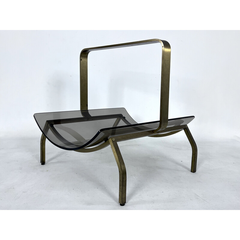 Vintage brass and glass magazine rack by Fontana Arte, Italy 1960