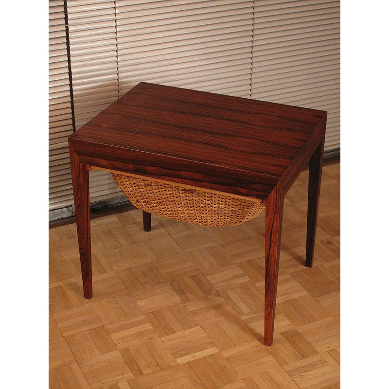 Rosewood & rattan sewing table by Severin Hansen Jr - 1950s