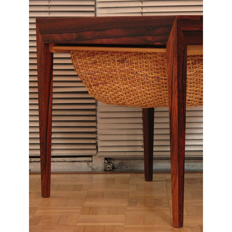 Rosewood & rattan sewing table by Severin Hansen Jr - 1950s