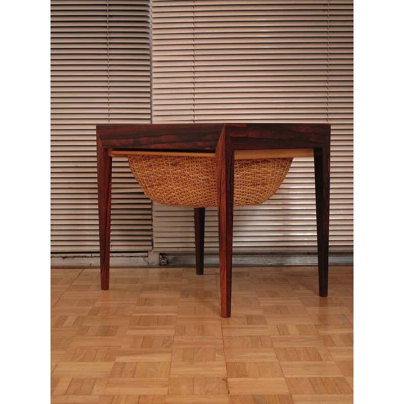 Rosewood & rattan sewing table by Severin Hansen Jr - 1950s
