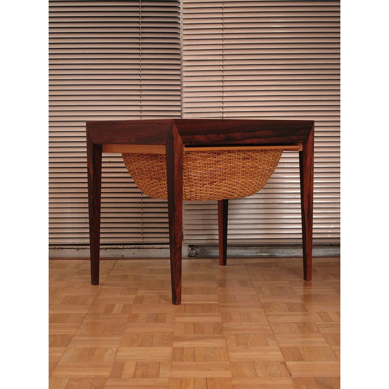 Rosewood & rattan sewing table by Severin Hansen Jr - 1950s