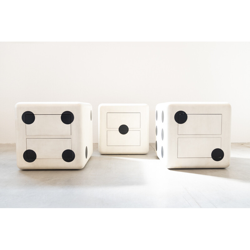 Cube à dés vintage en contreplaqué de hêtre avec roues et deux tiroirs, 1980