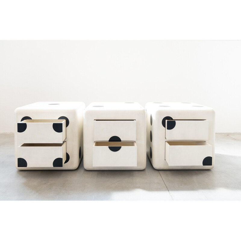 Cube à dés vintage en contreplaqué de hêtre avec roues et deux tiroirs, 1980