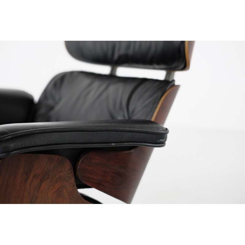 Vintage lounge chair in rosewood and leather by Charles and Ray Eames for Icf De Padova, 1970