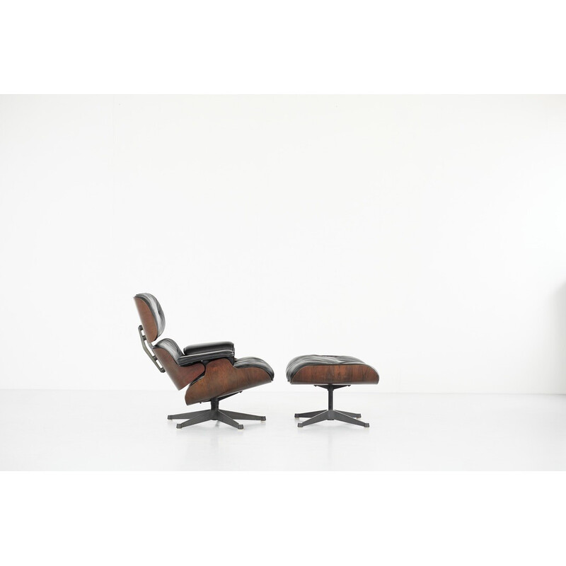 Fauteuil lounge vintage en palissandre et cuir par Charles et Ray Eames pour Icf De Padova, 1970