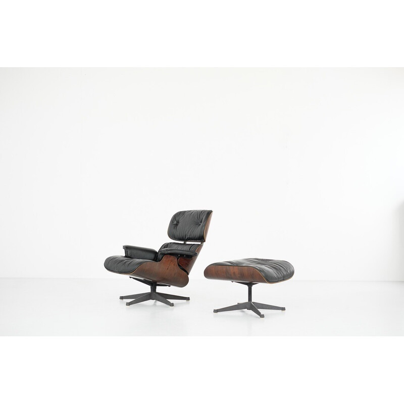 Vintage lounge chair in rosewood and leather by Charles and Ray Eames for Icf De Padova, 1970
