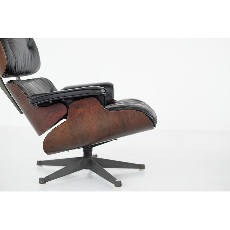 Fauteuil lounge vintage en palissandre et cuir par Charles et Ray Eames pour Icf De Padova, 1970