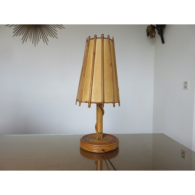 Vintage rattan lamp by Louis Sognot, France 1960