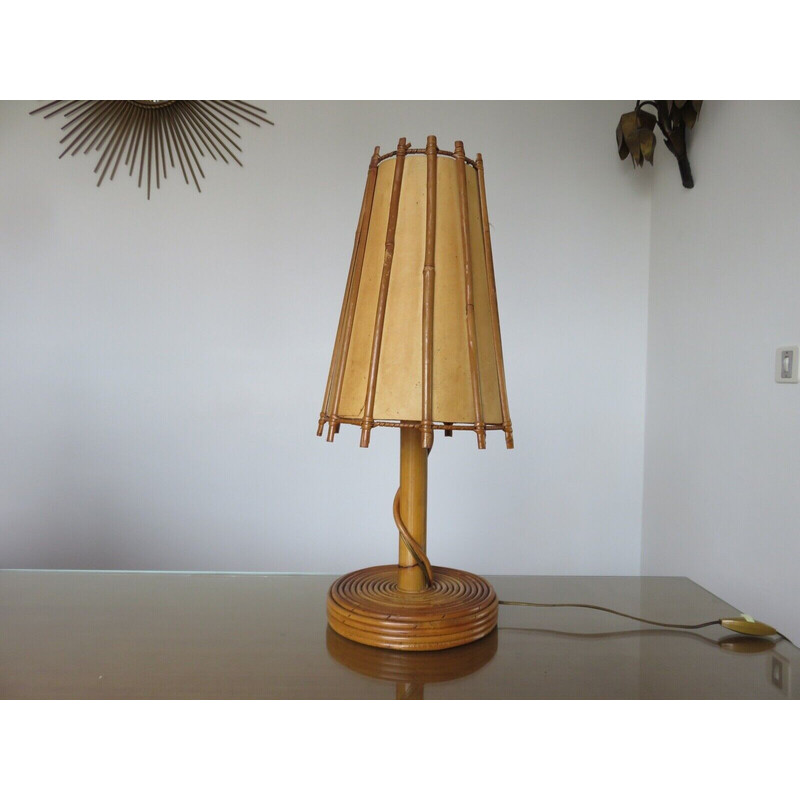 Vintage rattan lamp by Louis Sognot, France 1960