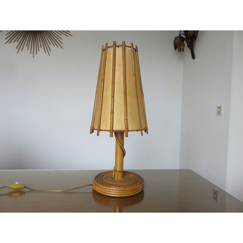 Vintage rattan lamp by Louis Sognot, France 1960