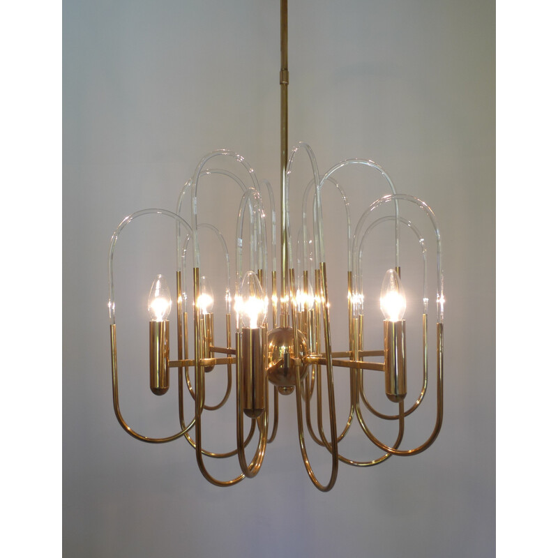 Brass chandelier by Gaetano Sciolari for Sciolari Lighting - 1960s