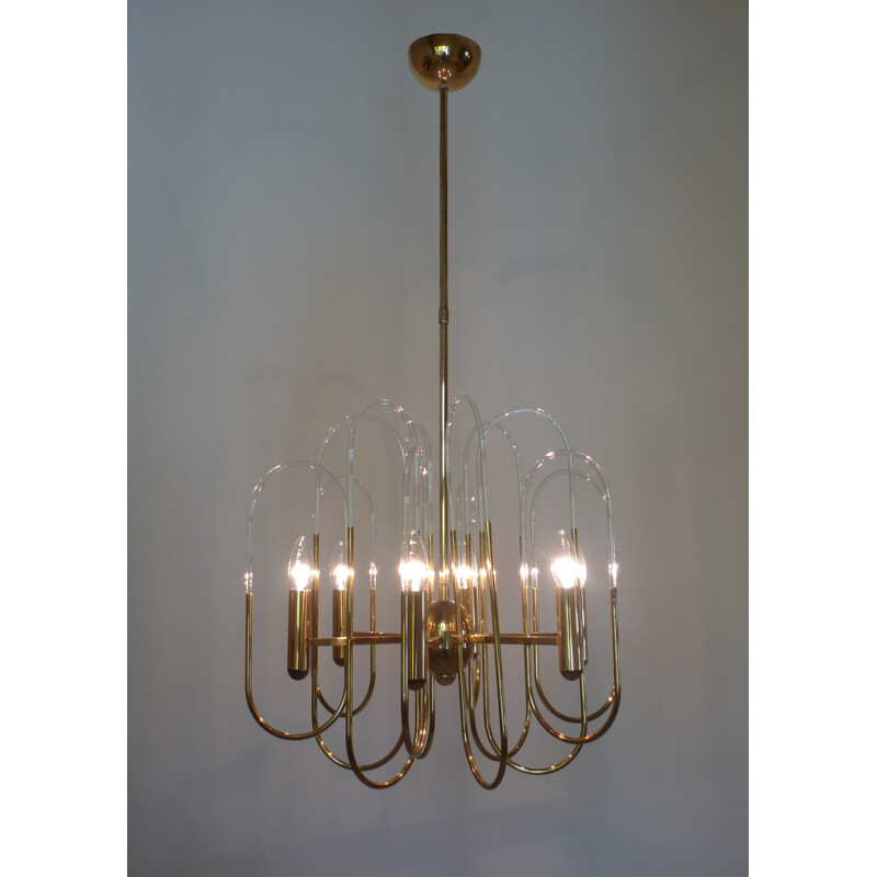 Brass chandelier by Gaetano Sciolari for Sciolari Lighting - 1960s