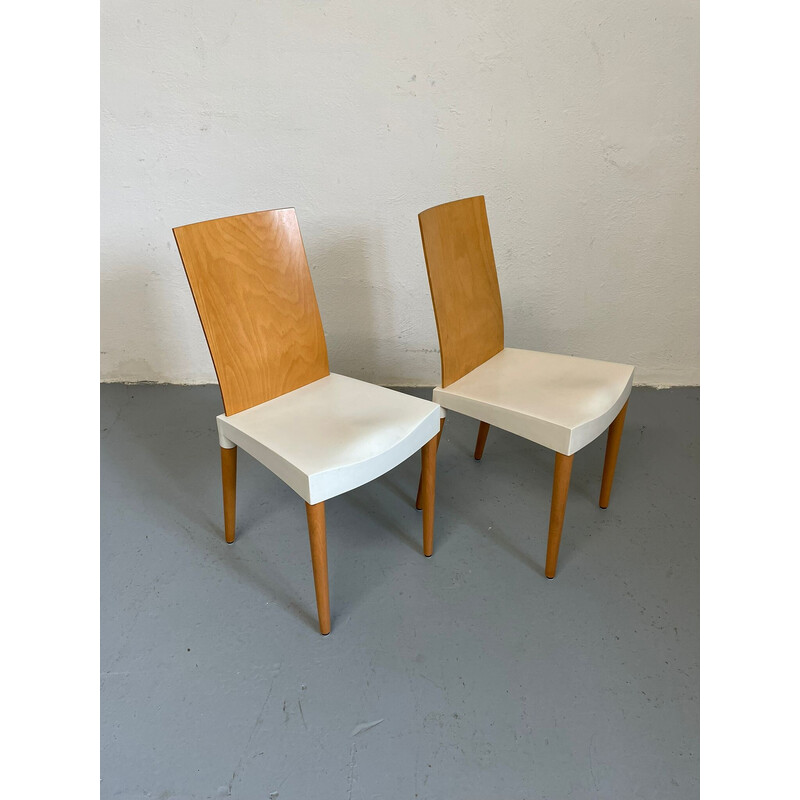 Pair of vintage beech and plastic chairs by Philippe Starck for Kartelll, Italy 1996