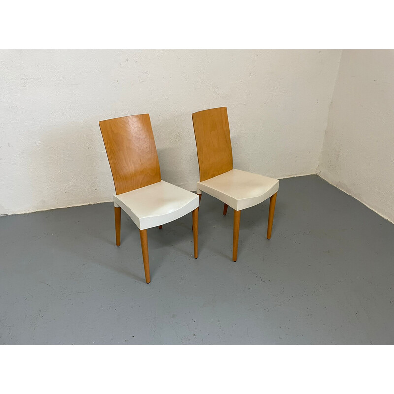 Pair of vintage beech and plastic chairs by Philippe Starck for Kartelll, Italy 1996