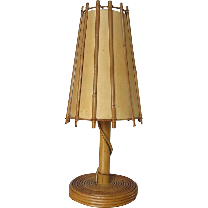 Vintage rattan lamp by Louis Sognot, France 1960