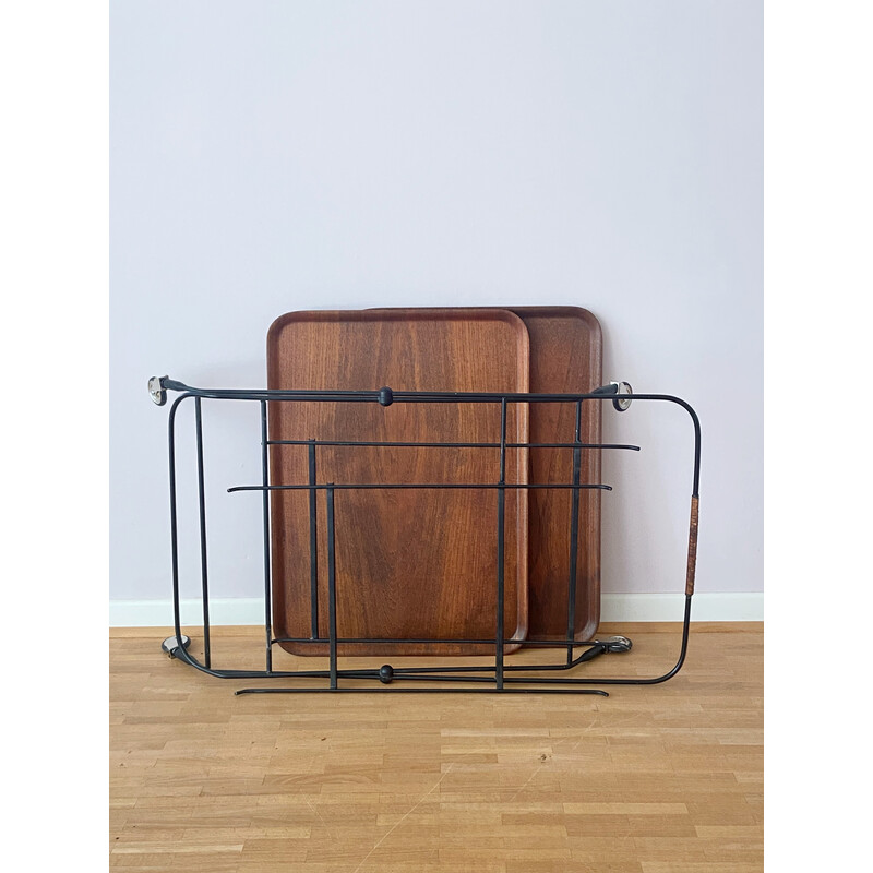 Vintage teak and metal serving trolley by Jie Gantofta, Sweden 1960