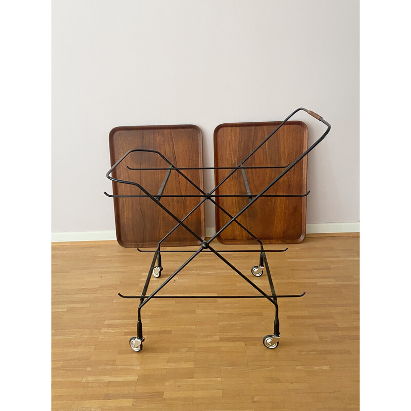 Vintage teak and metal serving trolley by Jie Gantofta, Sweden 1960