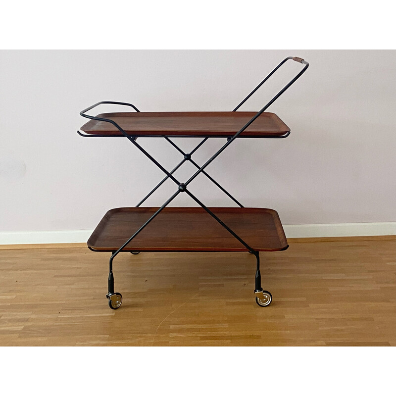 Vintage teak and metal serving trolley by Jie Gantofta, Sweden 1960