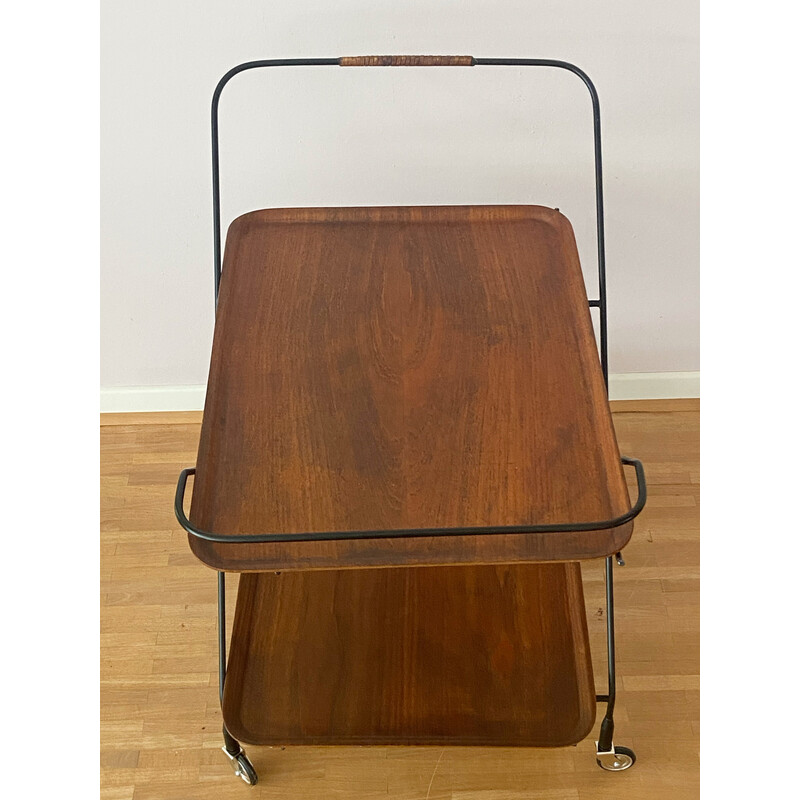 Vintage teak and metal serving trolley by Jie Gantofta, Sweden 1960