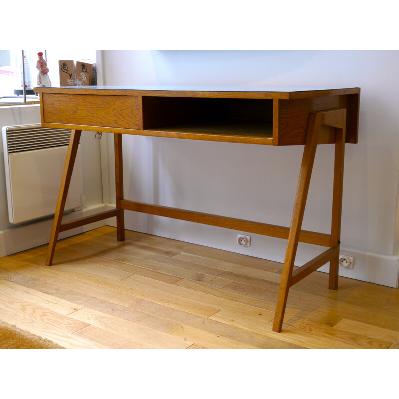 Petit bureau scandinave en chêne - années 60